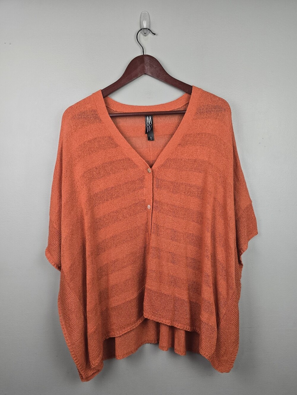 Marla Wynne Button-front Knit Poncho Sweater Orange Boxy Relaxed Lagenlook‎ Sz L